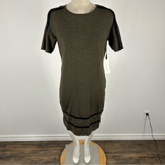 NWT Paraphrase Green Sheath Midi Dress Crew Neck Short Sleeve M - Picture 3 of 10